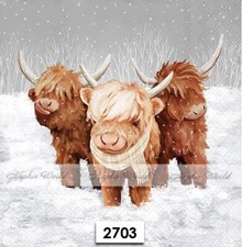 (2703) TWO Paper LUNCHEON Decoupage Art Craft Napkins - 3 HIGHLAND COWS SNOW