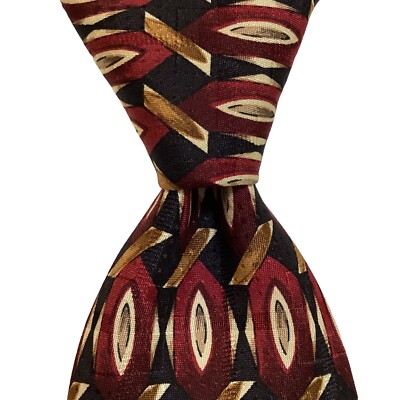 ROBERT TALBOTT Men's 100% Silk Necktie USA Designer Geometric Black/Red EUC