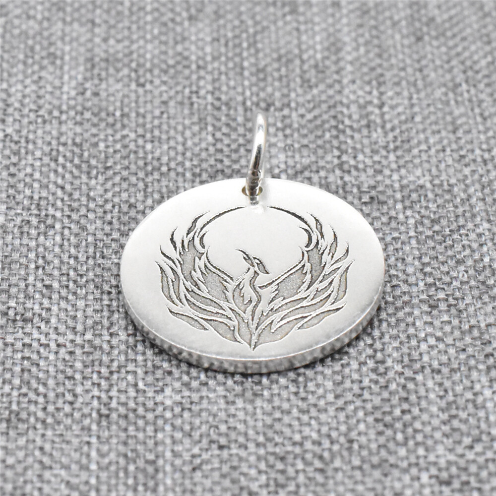 flake オプシディアンペンダント SILVER 925 Sterling Silver Engraved Phoenix Pendant 925 Silver Custom Disc