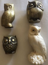 4 X Sowa, Uhu, Vintage Mosiądz, Alabaster, Dekoracyjna figurka również do oddania pojedynczo