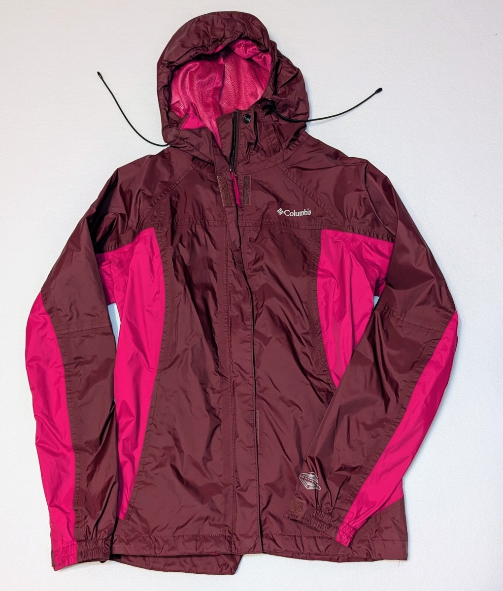 Women's Columbia Small Omni-Tech Maroon Pink Nylon Hooded Jacket