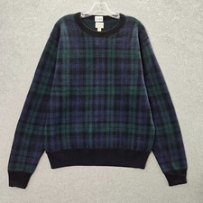 J Crew Men Sweatshirt Large Blue Tartan Plaid 100 Merino Wool Crew Neck