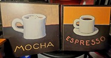 Set of 2 Kitchen Decor Coffee: Espresso  Mocha 12 x 12 Wall Art