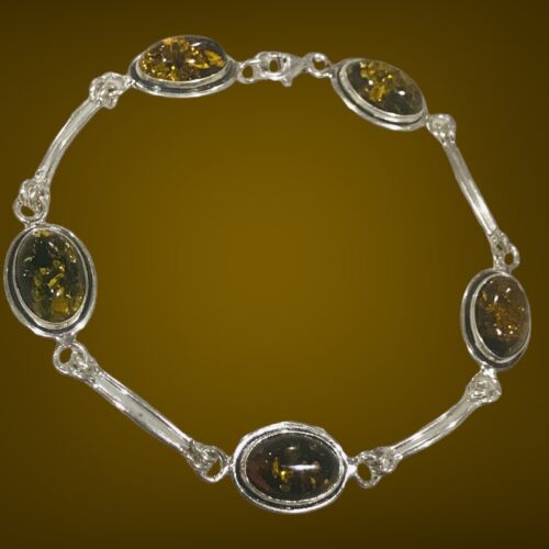 vintage sterling silver honey Baltic  amber brace… - image 1