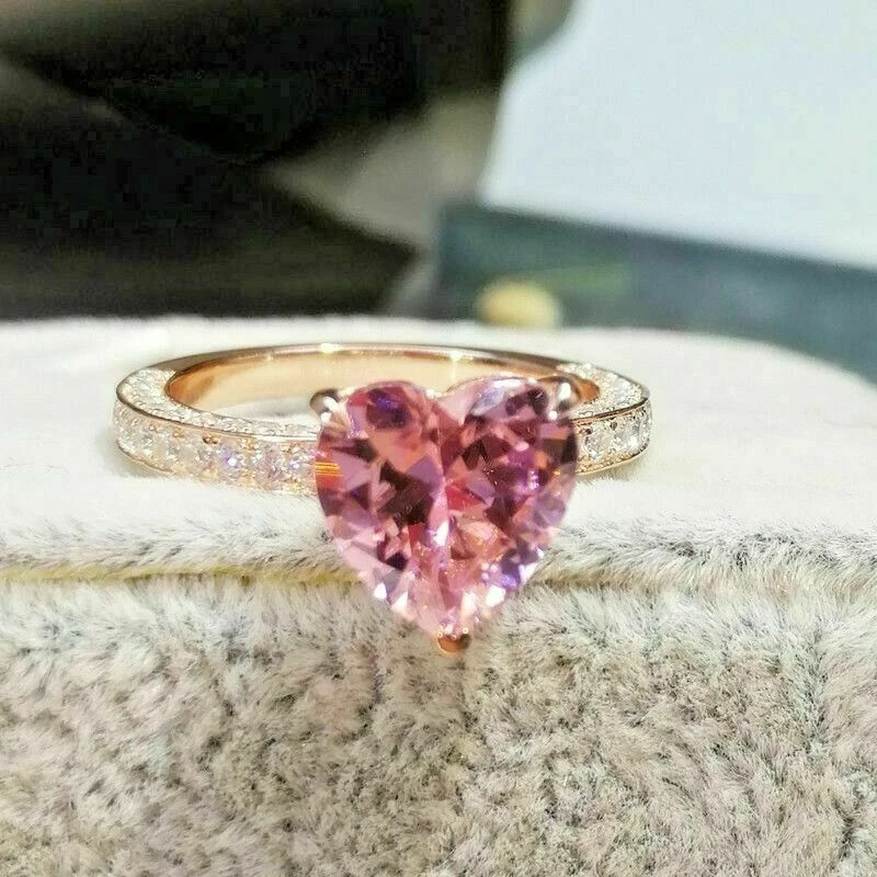 1/2ct Diamond & Pink Sapphire Heart Pendant 14K Rose Gold