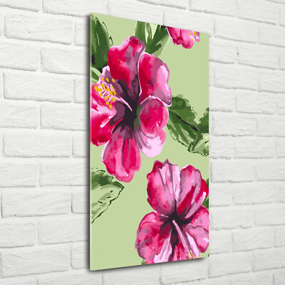 Wand-Bild Kunstdruck aus Hart-Glas Hochformat 70x140 Hawaii Blumen
