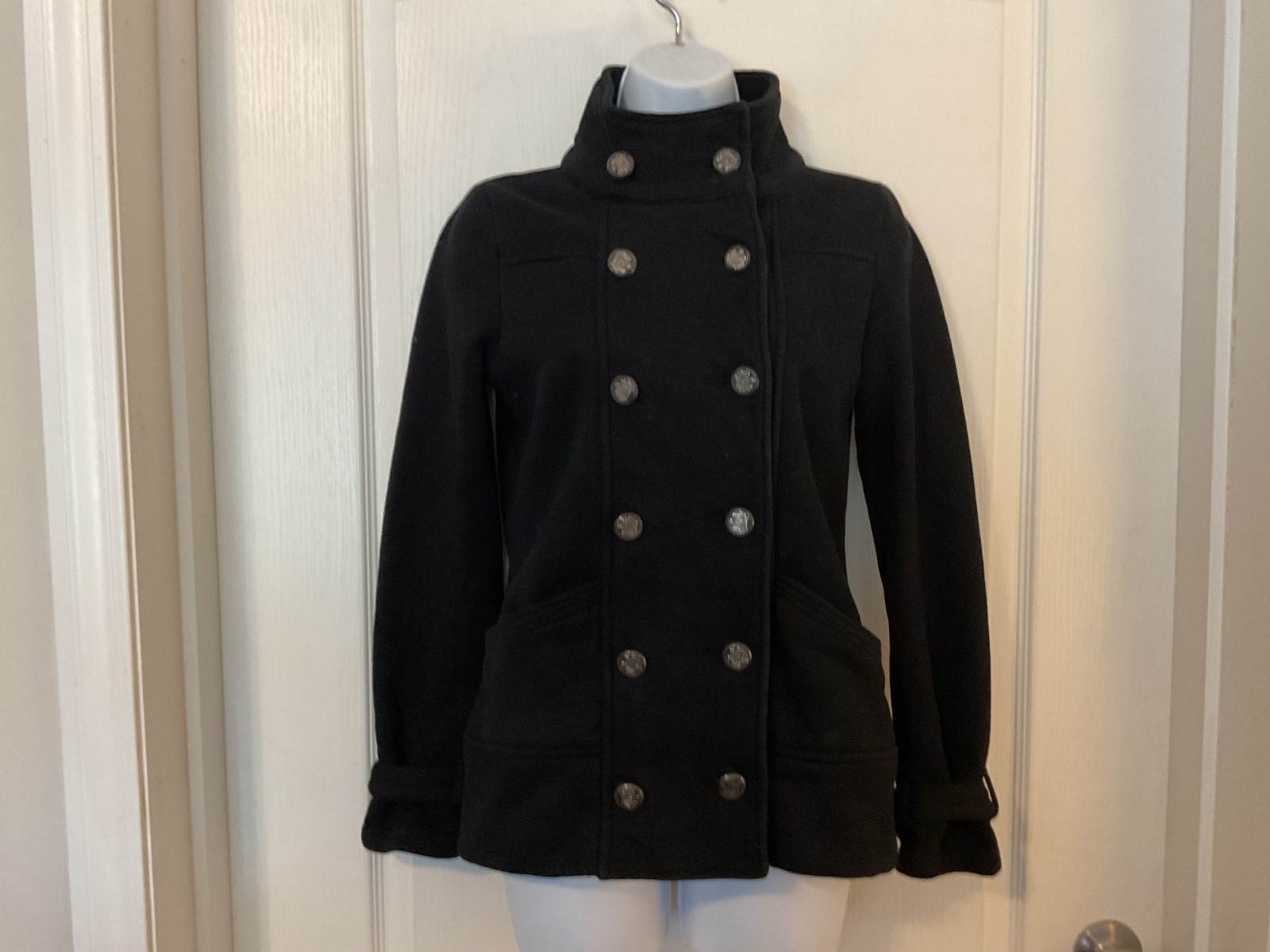 Iris Basic Women’s Black Pea Coat Jacket Size S - image 2