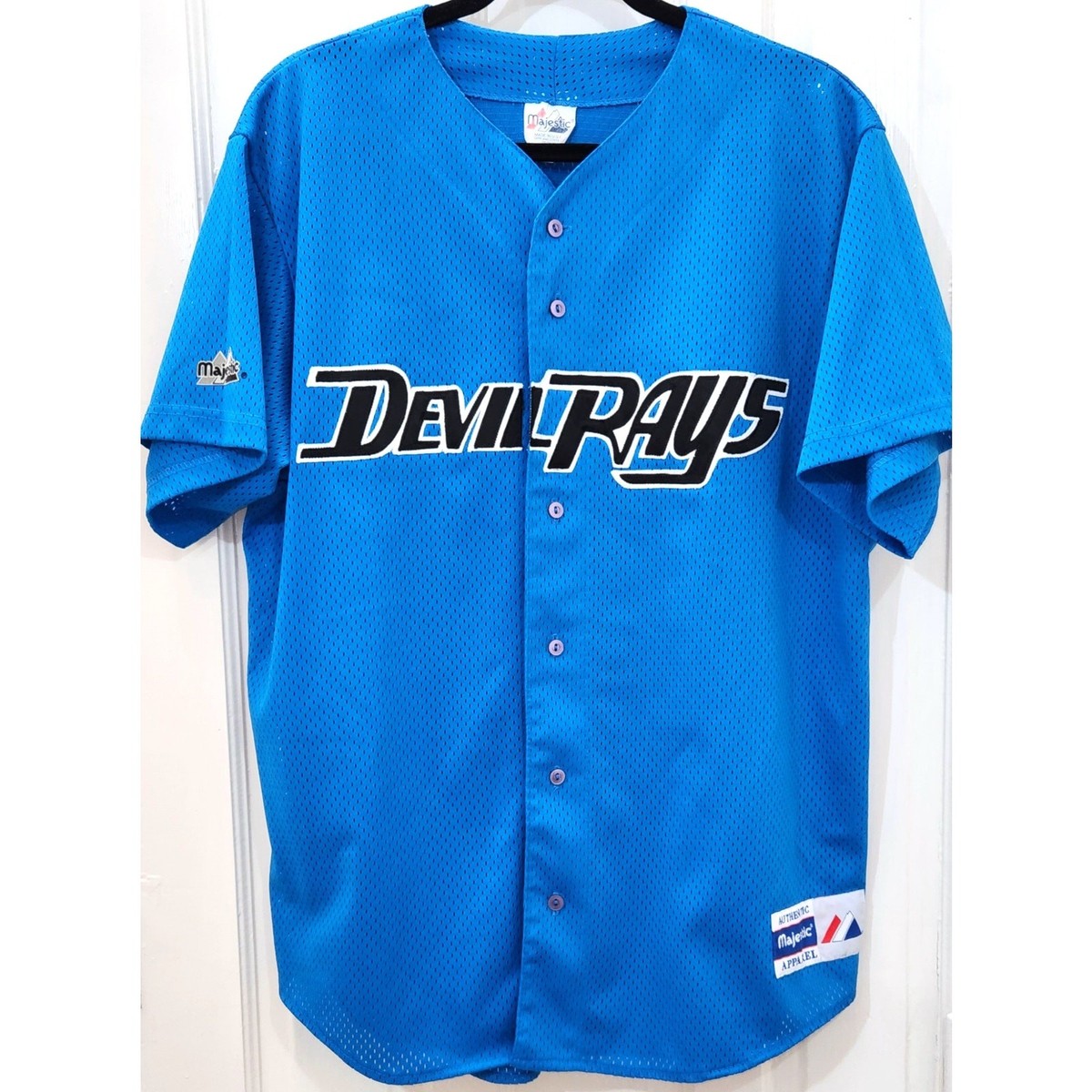Tampa Bay Devil Rays 1998 Majestic SKY blue BP jersey L mesh MLB