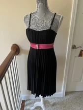 2000s Deb Black Cocktail Dress with Pink Ribbon - Size Juniors Medium