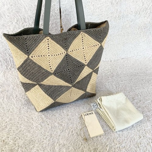 LOEWE 25SS Puzzle Fold PUZZLE TOTE XL DIAMOND Puzzle Fold Raffia Tote Bag Bask