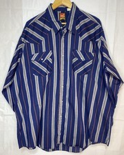 VTG Western Rock Canyon Striped Pearl Snap Button Up Shirt Big Man Size 19-34