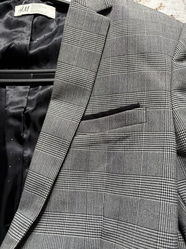 H&M Boys Suit Size 14/16 Black And White Plaid - Picture 5 of 12