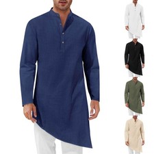 Men's Long Sleeve Muslim Clothing Saudi Jubba Arab Kaftan Thobe Long Dress Robe