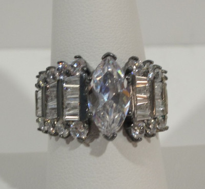 NWT SETA 925 Sterling Silver CZ Marquise Baquette Ring Sz 8 - 7.55g Wedding