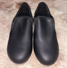 Black Slip-On Tap Dance Shoes with Metal Taps for Unisex Adults