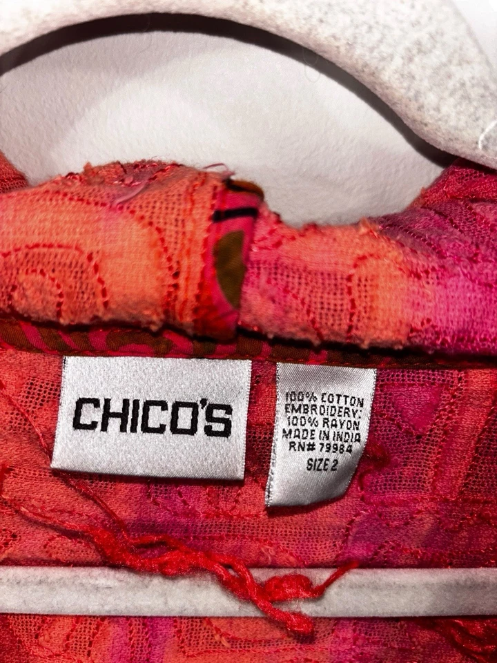 Sudadera con capucha para mujer Chico's talla 2 naranja cuello en V bordada manga larga 100 % algodón Foto 4 de 4