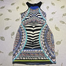 Express Blue Black Multicolor Women's Tribal ZEBRA Print Fitted Dress Size XS