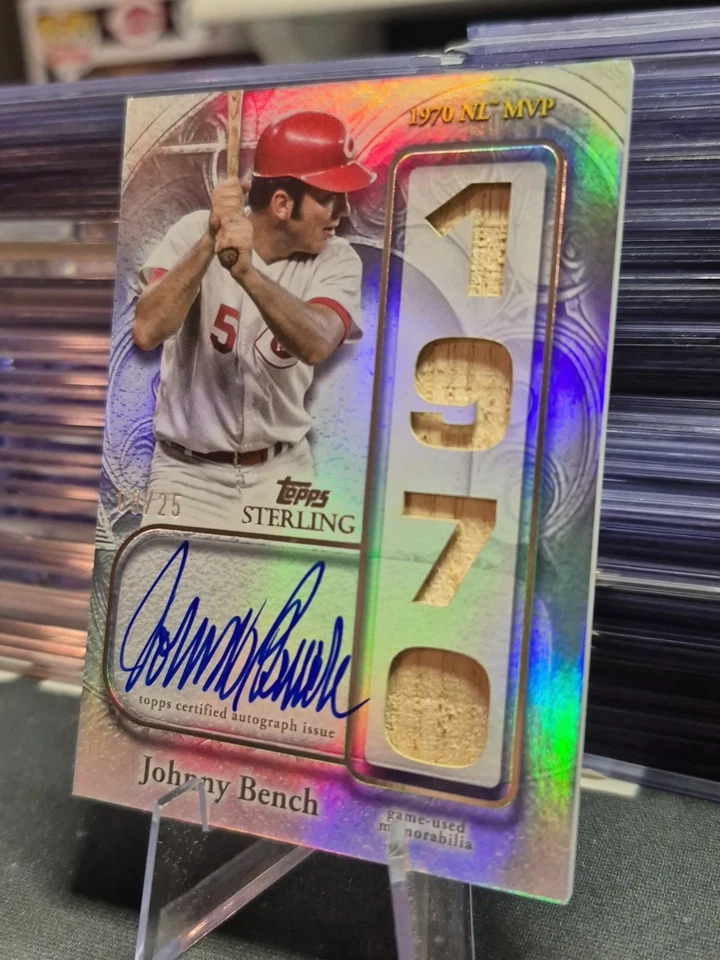2025 Topps Sterling Johnny Bench 1970 Premio MVP Juego Usado Reliquia/Auto/25 Rojos 💎 Foto 3 de 4