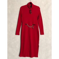Lauren Ralph Lauren Midi Dress Women's Size 8 Turtle Neck Ribbed Red NEW