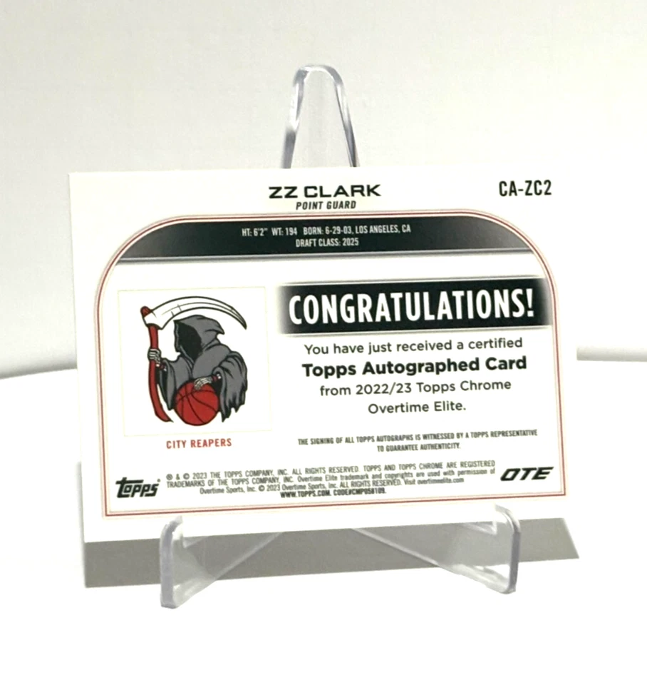 Auto #'d /25! ZZ Clark 2023 Topps Chrome OTE Basketball OTE Refractor #'d 11/25 - Image 2 of 2