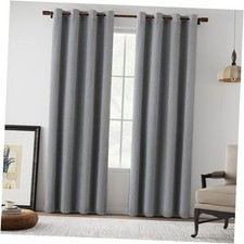 100 Blackout Linen 84 Inch Length Curtains for 52"W x 84"L Pack of 2 Grey