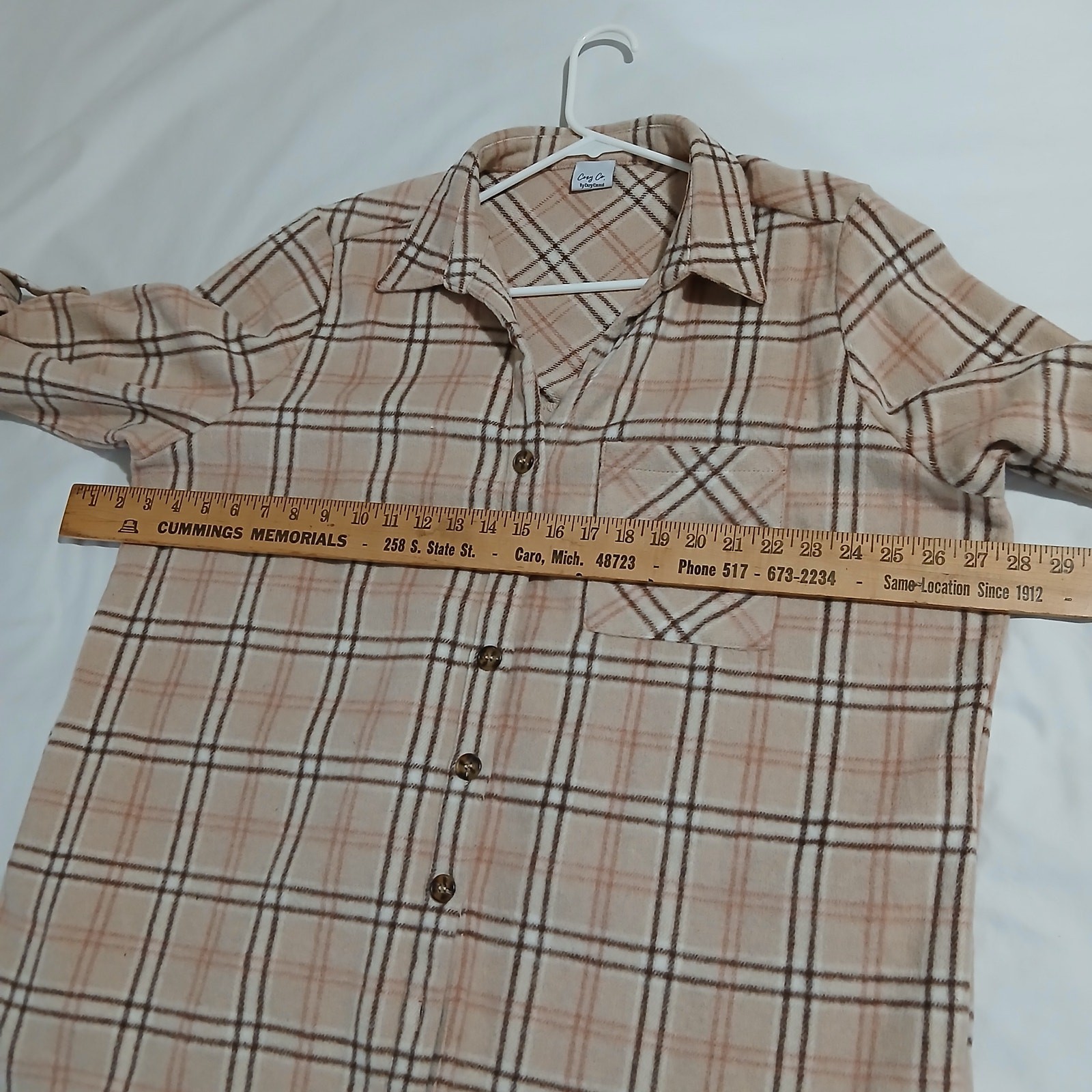 Cozy Co. by Cozy Casual 1X Shacket Adjustable-Sleeves Pockets Tan Plaid Plus Sz