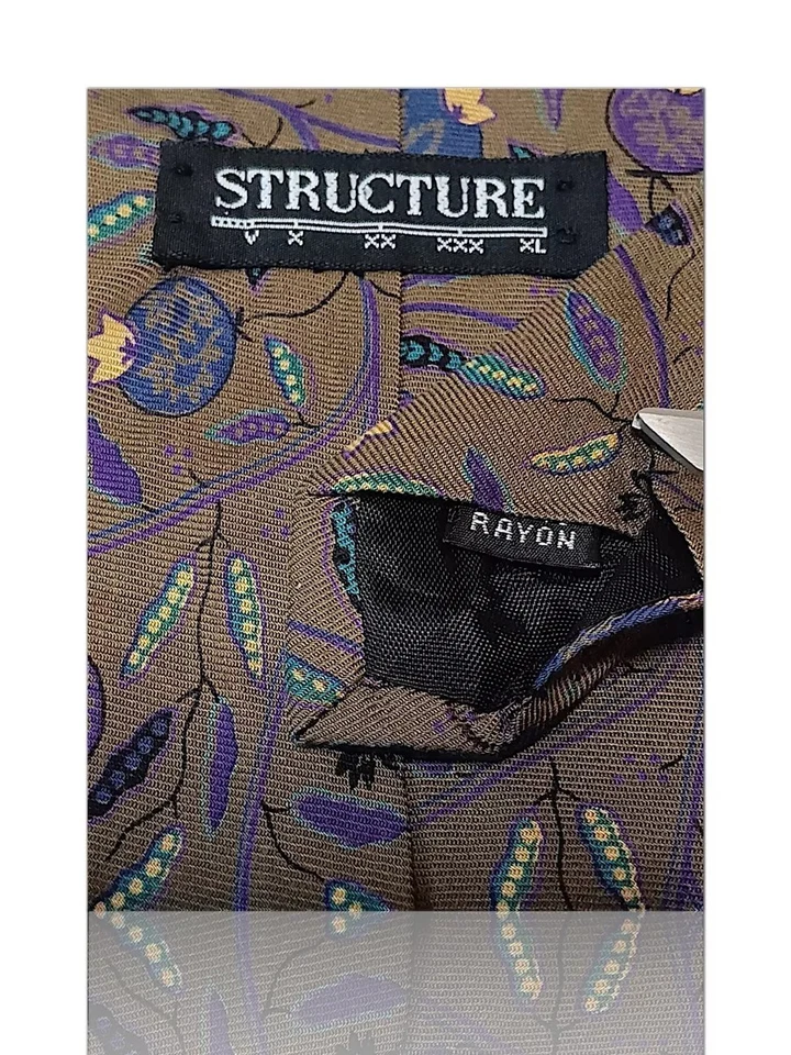 Gravata estrutural rayon, 55" X 4", bronzeada com floral multicolorido. 3,0 - Imagem 4 de 4