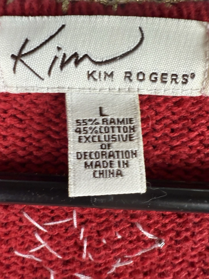 Kim Rogers Mujer L Árbol de Navidad Suéter Chaleco Rojo Cuentas Vacaciones Cremallera Completa Foto 3 de 4