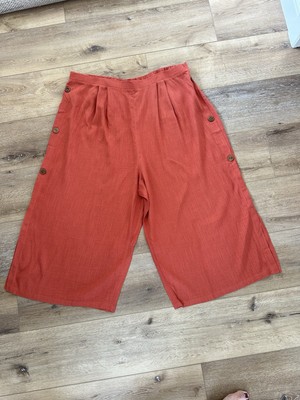 Indigo Thread Co Womens 3X Wide Leg Burnt Orange Button Linen Rayon Capri