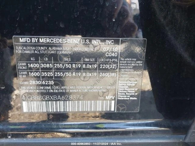 Used Deck Lid fits: 2011 Mercedes-benz Mercedes ml-class 164 Type ML320 from 8/2 Foto 2 de 4