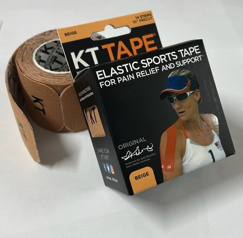 KT Tape Elastic Sports Tape for Pain Relief and Support - 14 Precut Strips Beige