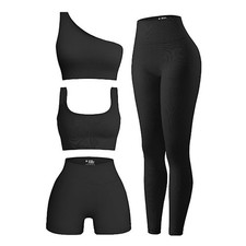 4 Piece Workout Sets For Women Ribbed Leggings Clothes Yoga Sets Active Wear ...