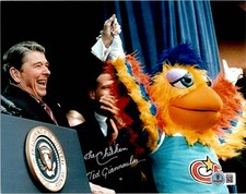 TED GIANNOULAS SIGNED AUTOGRAPH 8X10 PHOTO SAN DIEGO CHICKEN BECKETT BAS COA