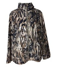 Chicos Zenergy Size 3 US XL 16 Zip Up Animal Print Lightweight Jacket shimmery