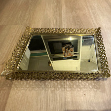 Large Gold Tone Rectangular Mirrored Vanity Tray Vintage Large Gold Tone Rectangular Mirrored Vanity Tray Vintage