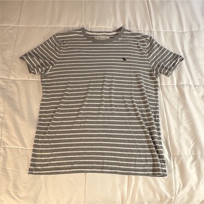 Abercrombie & Fitch Men's Soft A&F Tee Gray White Striped Logo T-Shirt M