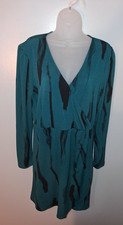 Nine West Green Black Faux Wrap Knit Dress Size L Crossover V-Neck Stretch