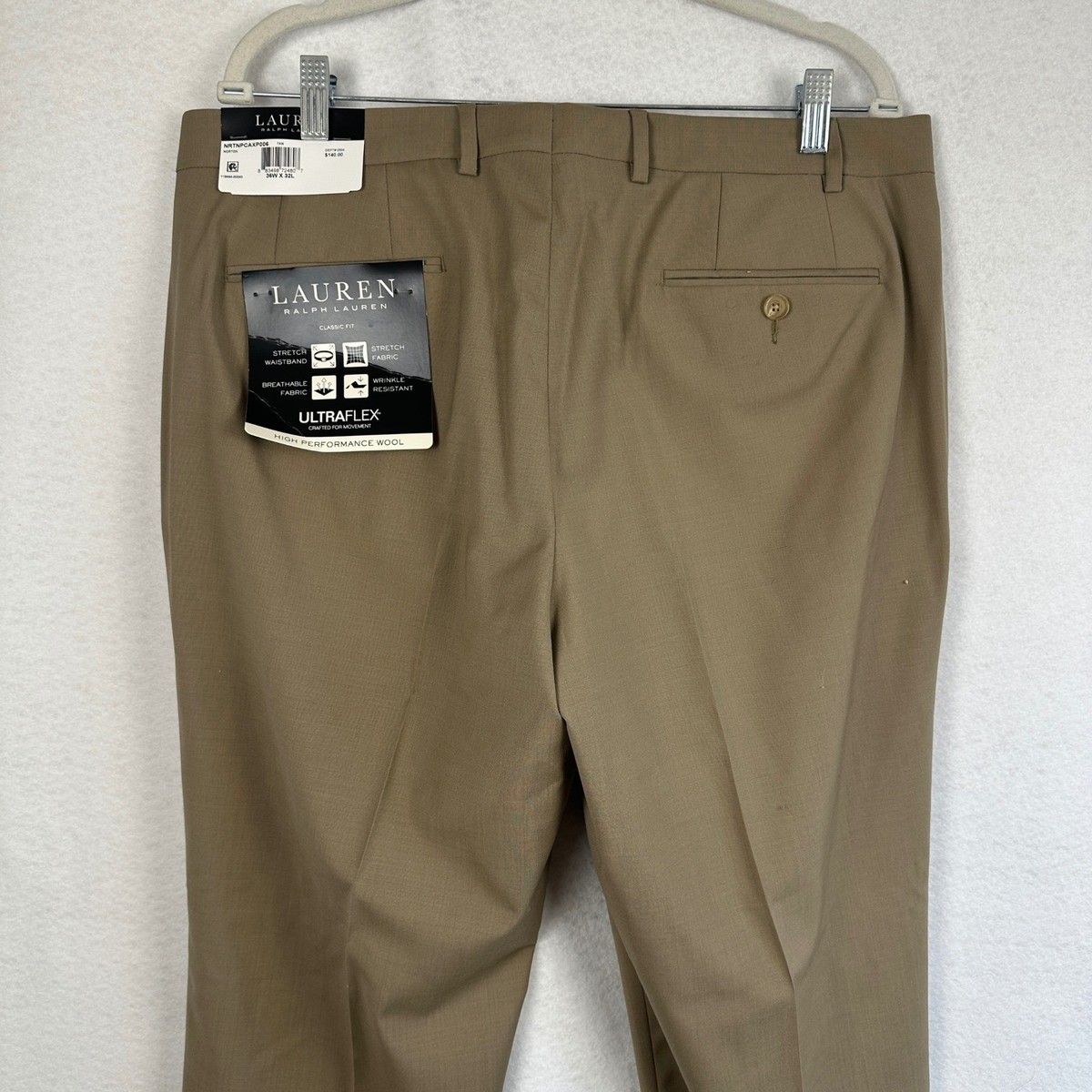 New LAUREN Ralph Lauren Mens 36x32 Tan Classic Fit UltraFlex Wool Dress  Pants | eBay