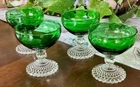Set of 4 Vintage Anchor Hocking Green Bubble Foot Champagne/Sherbet Glasses 4"