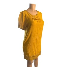 Women S Anthropologie Maeve Verdet Mustard Yellow Gold Shift Dress Short Slv