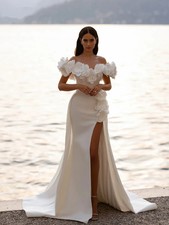 Simple Mermaid Wedding Dresses Handmade Bride Gown High Split Bridal Party Dress
