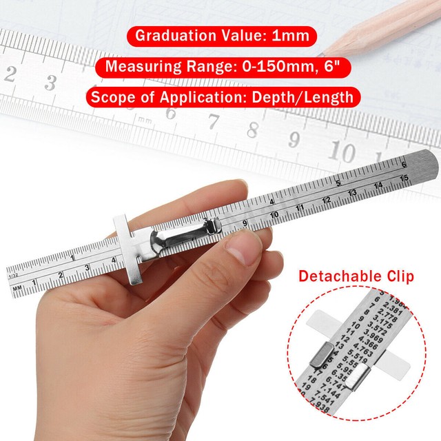Sliding Ruler Height/Depth Gauge 6" Stainless Steel Ruler With Detachable Clip eBay