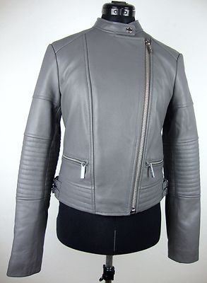 MICHAEL KORS Lederjacke Damen Jacke Lammnappa Leather Jacket Grau Silber  GrS NEU