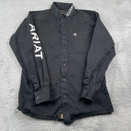 Ariat Shirt Mens Medium Black Team Logo Twill Fitted Cowboy Rodeo Workwear - Picture 2 of 13