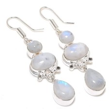 Moonstone Gemstone Handmade 925 Sterling Silver Jewelry Earring 2.65 "