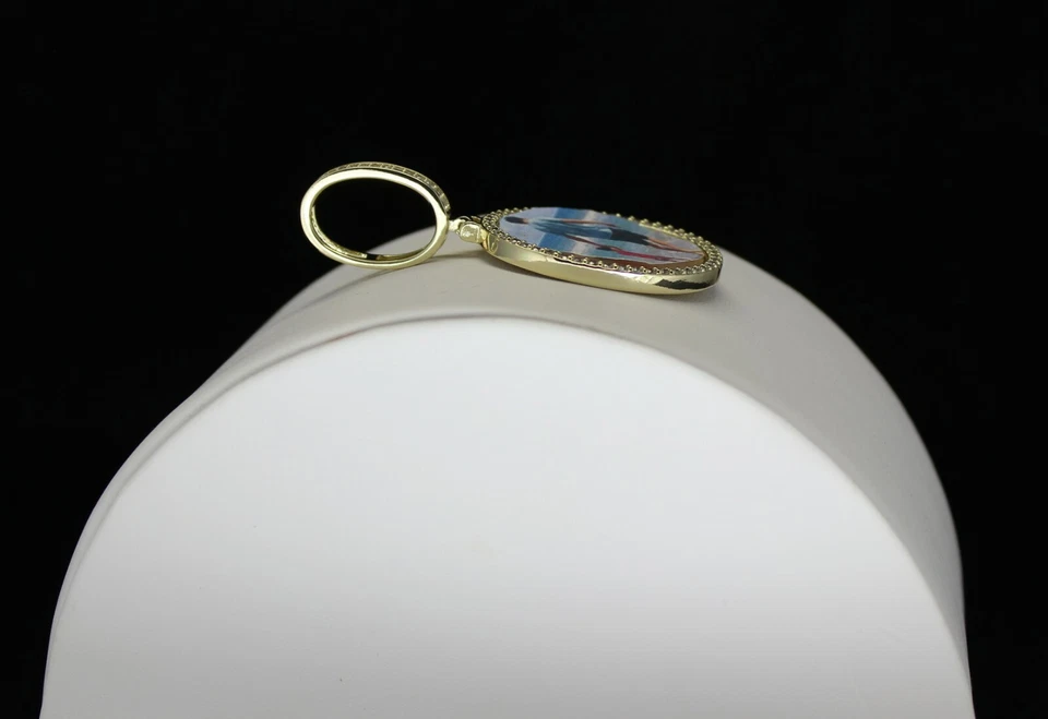 Personalized Picture Pendant Iced CZ Custom Photo 14k GoldPlated Memory Necklace - Image 2 of 3