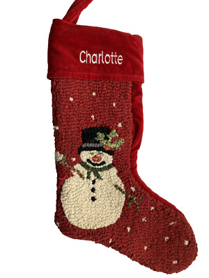 Chandler4Corners CHARLOTTE mono Hooked Wool Stocking Snowman IMPERFECT X6