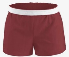 SOFFE Juniors Athletic Cheer Shorts Foldover Waist Low Rise Light RED sz Medium