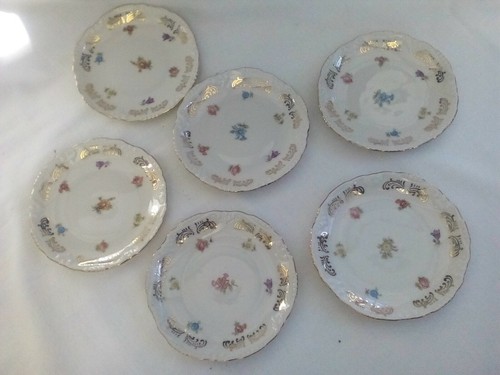 Coasters x 6, Bavarian porcelain, round, floral décor with gilding, vintage - Picture 4 of 12