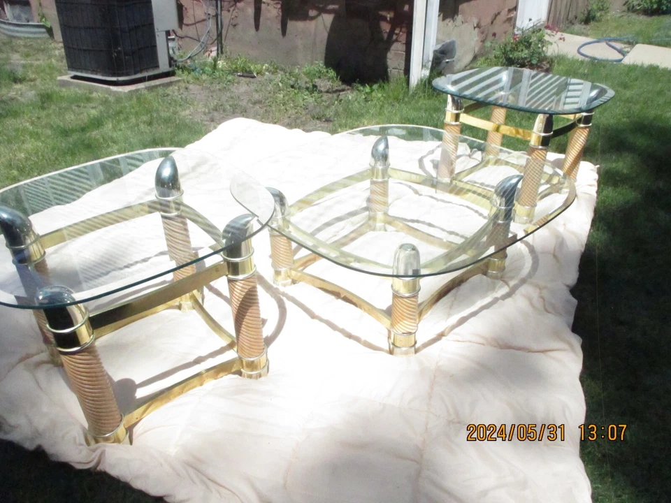 TOMASSO BARBI 复古 FAUX TUSK 咖啡桌和 2 个配对侧标签 — 第 4/4 张图片